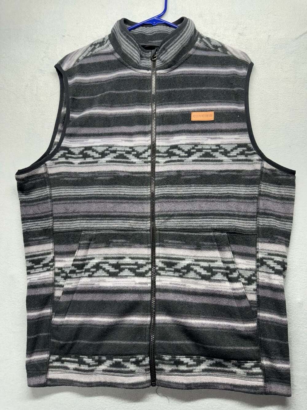 Cinch Men's Grey and Black Striped Polar Fleece Vest Style MWV1585002